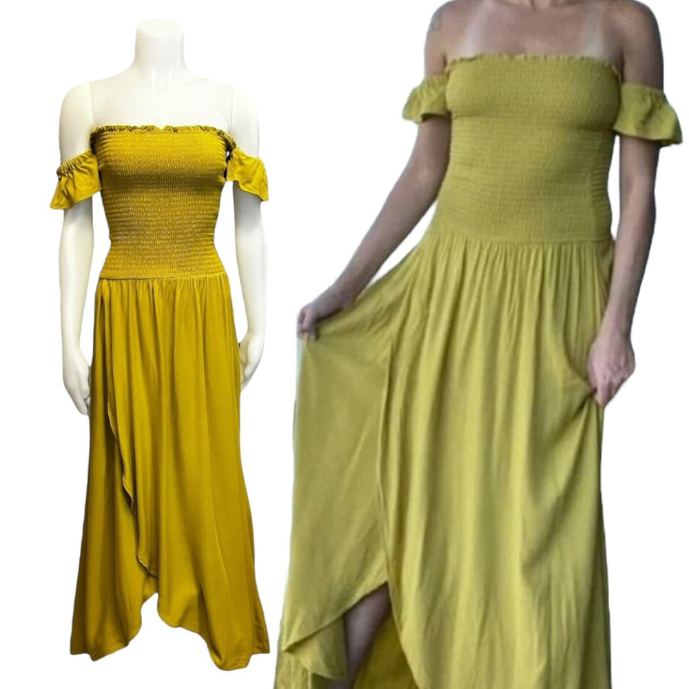 Young Fabulous & Broke Freida Off-the-shoulder Maxi Dress, M, Chartreuse Yellow